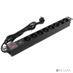 Блок розеток горизонтальный ExeGate ServerPro PDU-19H807 Al-8S-EU2-SW-SPD1, 19', 1U, Алюминий, 8 Schuko, кабель с евровилкой VDE-250V-16A-3*1.5мм2, 2 метра, выкл. с подсветкой, SPD1, черный, фото2