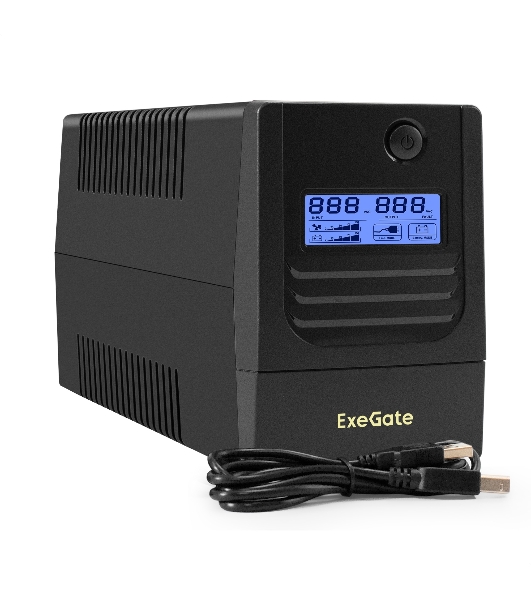 Источник бесперебойного питания ExeGate Smart LB-850.LCD.AVR.2SH.USB (850VA/510W, LCD, AVR, 2*Schuko, USB, батарея 12V 9Ah, черный)
