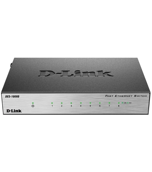 Коммутатор D-Link DES-1008D/(K2A/K3A)RU/J1A/J2A/L2A/L2B, 8×100 Мбит/с, неуправляемый