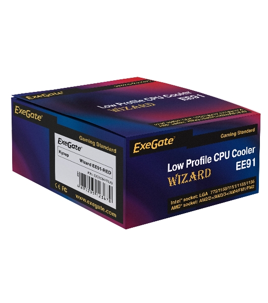Кулер для процессора ExeGate Wizard EE91-PWM.RED серебристый, 90 мм, алюминий, 2400 об/мин, 24 дБ, 4 pin, 75 Вт, 45 мм