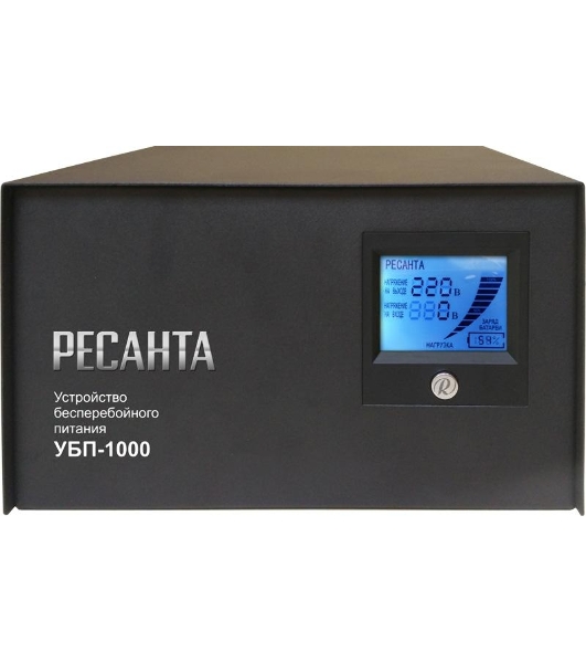 Устройство бесперебойного питания Ресанта УБП-10001000 ВА. 800 Вт. 140-260 В. 1 розетка