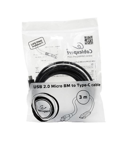Кабель Cablexpert CCP-USB2-mBMCM-10 USB2.0 microBM/USB3.1TypeC, 3м, 