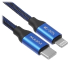 Кабель Maxvi MCm-02L blue, USB-A - Lightning, 2A, магнитный разъем, LED ток макс. нагрузки 2А, макс. напряжение 5V; стандарт USB 2.0; длина 1.5м, нейлоновая оплетка, съемный магнитный коннектор, LED подсветка, синий, фото4
