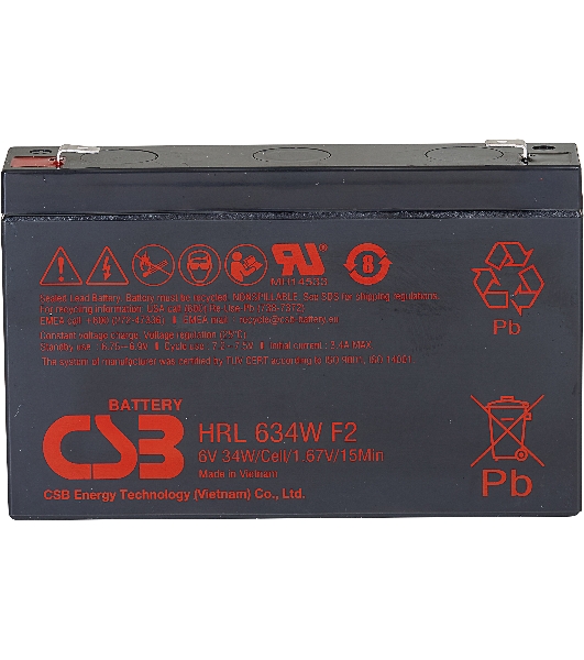 Аккумулятор 6V 9Ah CSB HRL634W (HRL634WF2FR) клеммы F2, огнеупорные