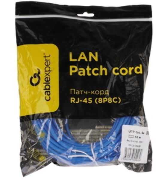 Патч-корд UTP Cablexpert PP12-10M/B cat.5e, 10м, литой, многожильный, синий