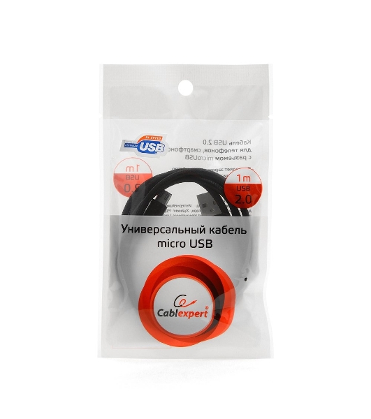 Кабель Gembird USB 2.0 Cablexpert AM/microBM 5P, 1м, нейлоновая оплетка, алюминиевые разъемы, черный, пакет