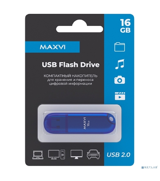 Флешка USB Maxvi P1 (FD16GBUSB20C10P1 blue), 16Gb, USB 2.0, R/W 12/5, синий