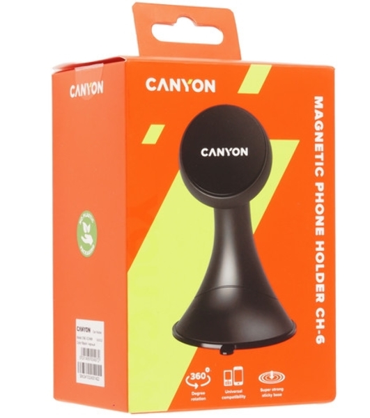 Автодержатель для смартфона на панели приборов и ветровом стекле Canyon Car черный