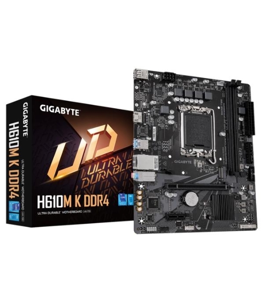 Материнская плата Gigabyte H610M K DDR4 V2.0, LGA 1700, Intel H610, 2xDDR4, 2xSATA, 1xM.2, 1xPCIe 4.0 x16, 1xPCIe x1, 1xHDMI, 1x 1Gb LAN, 2xUSB-A 3.2 Gen 1, 4xUSB-A 2.0, 3x 3.5 мм, 7.1, mATX