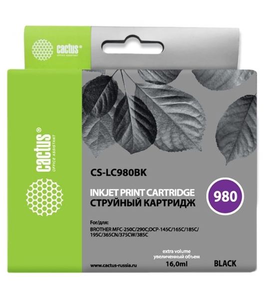 Картридж струйный Cactus CS-LC980BK черный (16 мл) для Brother DCP-145C/165C MFC-250C/290C