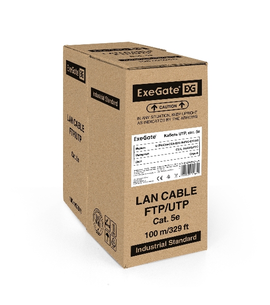 Кабель ExeGate UTP 4 пары кат.5e CCA, 24AWG, бухта 100м, серый, PVC