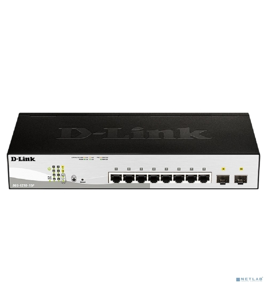 Коммутатор D-Link DGS-1210-10P/FL2A, 8×1 Гбит/с + 2×1 Гбит/с SFP, настраиваемый