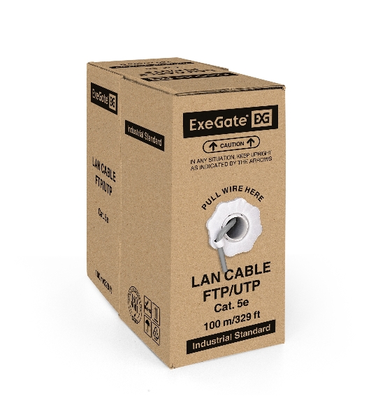 Кабель ExeGate UTP 4 пары кат.5e CCA, 24AWG, бухта 100м, серый, PVC