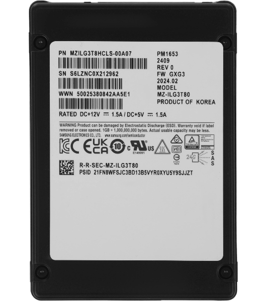Накопитель SSD Samsung PM1653, 3.84Tb, SAS 4.0, 2.5', R/W 4200/3700