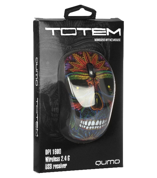Мышь беспроводная Qumo Office M41 Totem черный, 1600 dpi, радиоканал, USB, кнопки - 4
