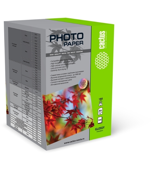 Фотобумага Cactus CS-GA6180500 глянцевая A6 180 г/м2 500 листов