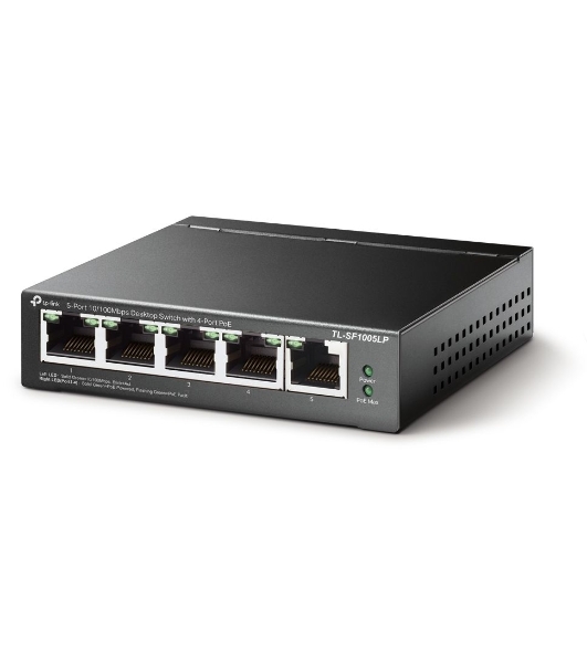 Коммутатор 5-Port 10/100Mbps Unmanaged Switch with 4-Port PoE, meta case, desktop mount, PoE budget 41W.