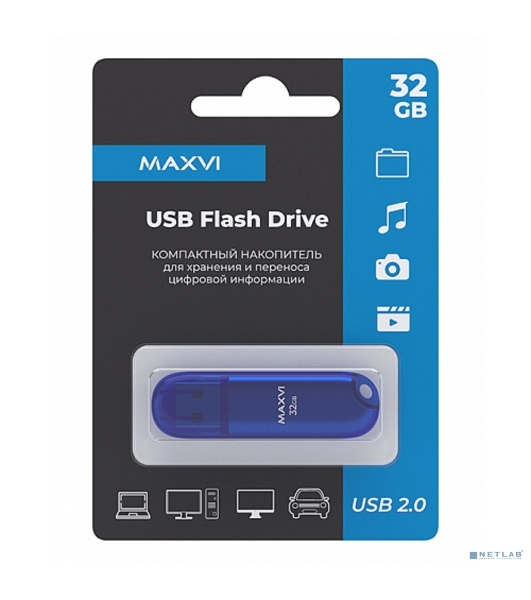 Флешка USB Maxvi P1 blue (FD32GBUSB20C10P1), 32Gb, USB 2.0, R/W 15/5, синий