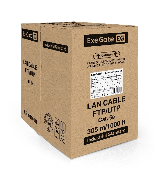 Кабель ExeGate UTP 4 пары кат.5e CCA, 25AWG, бухта 305м, серый, PVC