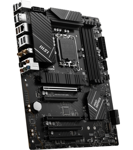 Материнская плата MSI PRO B760-P WIFI DDR4, LGA 1700, Intel B760, 4xDDR4, 4xSATA, 2xM.2, 1xPCIe 4.0 x16, 1xPCIe 4.0 x4, 3xPCIe 3.0 x1, 1xHDMI, 1xDP, 1xRJ45 2.5Gb, Wi-Fi 6E, Bluetooth 5.3, 1xUSB-C 3.2 Gen 2, 2xUSB-A 3.2 Gen 2, 4xUSB-A 2.0, 5x3.5мм, TOSLINK, 7.1, Standard-ATX