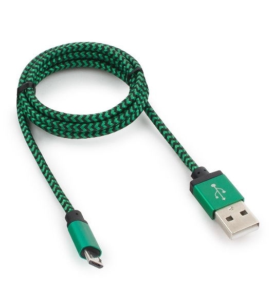 Кабель Gembird USB 2.0 Cablexpert AM/microBM 5P, 1м, нейлоновая оплетка, алюминиевые разъемы, зеленый, пакет