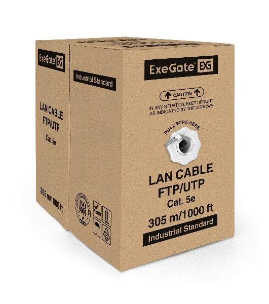 Кабель ExeGate UTP 4 пары кат.5e CCA, 25AWG, бухта 305м, серый, PVC