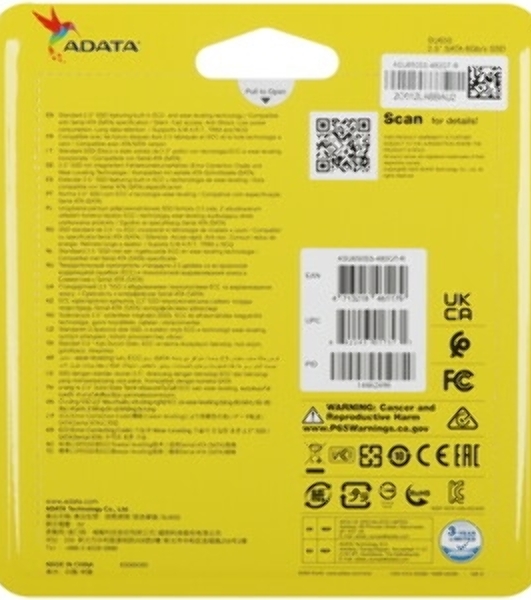 Накопитель SSD ADATA SU650, 480Gb, SATA III, 2.5', R/W 520/450