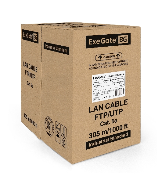 Кабель ExeGate UTP 4 пары кат.5e медь, 25AWG, бухта 305м, серый, PVC