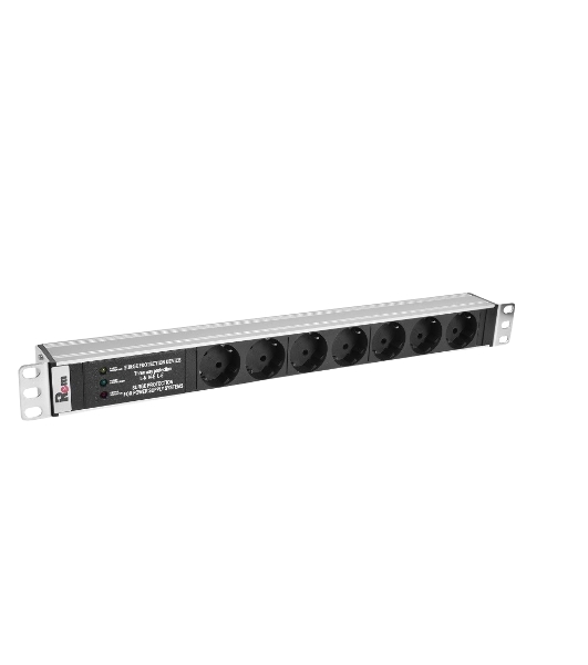 Блок розеток Rem-10 без шнура с фил. и инд., 7 Schuko, вход IEC 60320 C14, 10A, алюм., 19' (R-10-7S-FI-440-Z)