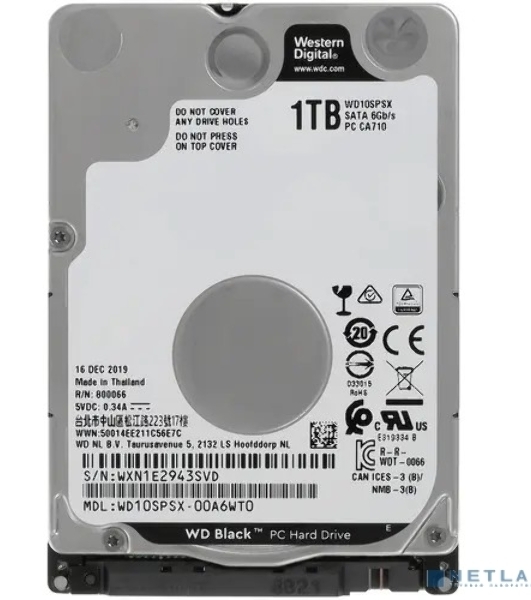 Жесткий диск WD 1Tb 7200rpm SATA-III WD10SPSX черный 64Mb 2.5'