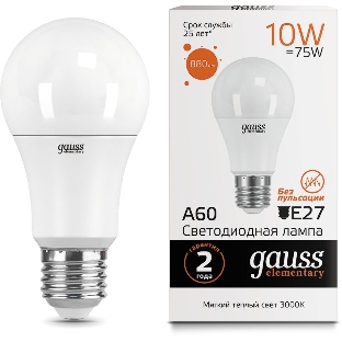 Лампа светодиодная Gauss Elementary 23210LED A60 E27 10W 3000K 1/40