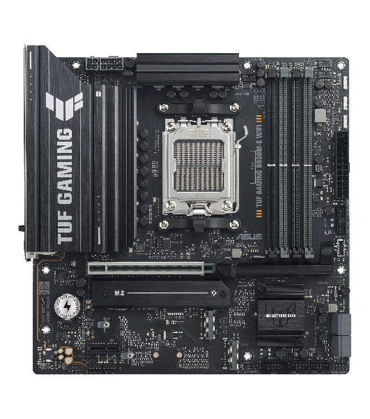 Материнская плата ASUS TUF GAMING B850M-E WIFI, AM5, AMD B850, 4xDDR5, 4xSATA, 3xM.2, 1xPCIe 5.0 x16, 1xPCIe 4.0 x16, 1xPCIe 3.0 x1, 1xHDMI (v2.1), 2xDP (v1.4), 1x2.5Gb LAN, Wi-Fi 6E, Bluetooth 5.3, 1xUSB-C 10Gbps, 2xUSB-A 10Gbps, 2xUSB-A 5Gbps, 4xUSB-A 2.0, 1xPS/2, 3x3.5 мм, 7.1, mATX