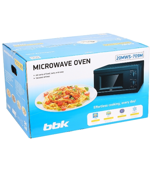 Микроволновая печь BBK 20MWS-709M/B черный, 20 л, 700 Вт, переключатели - поворотный механизм
