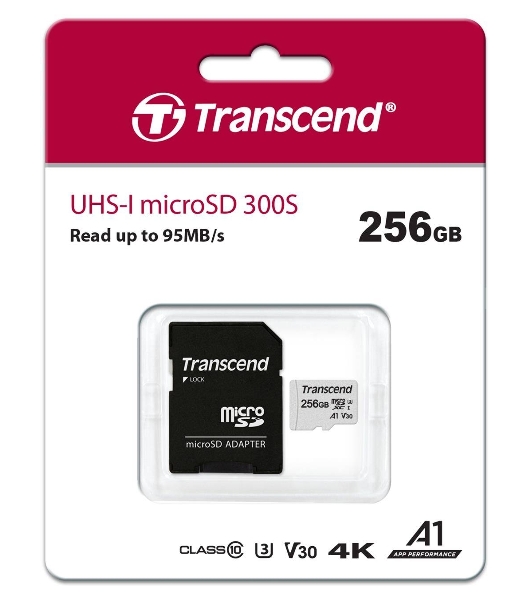 Флеш карта microSD 256Gb Transcend microSDXC Class 10 UHS-I U3, V30, A1, (SD адаптер), TLC