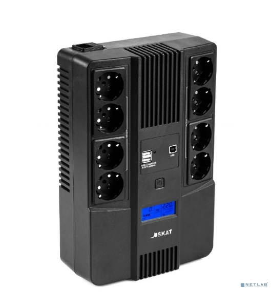 Источник бесперебойного питания Бастион SKAT-UPS 800-AID-IN-1x9-8 ИБП 220В 480Вт, LCD, АКБ 1x 9А·ч, line interactive, мод.синус, 8хSchuko,2xUS (8933)