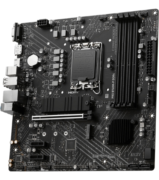 Материнская плата MSI PRO B760M-P DDR4, LGA 1700, Intel B760, 4xDDR4, 4xSATA, 2xM.2, 1xPCIe 4.0 x16, 2xPCIe 3.0 x1, 1xHDMI, 1xDP, 1xVGA, 1x1Gb LAN, 4xUSB-A 2.0, 1xUSB-A 3.2 Gen 1, 1xUSB-C 3.2 Gen 2, 3x3.5 мм, 7.1, mATX