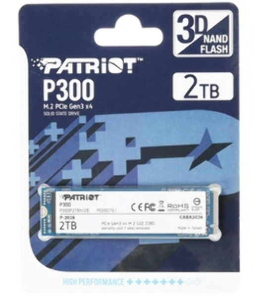 Накопитель SSD Patriot P300, 2Tb, PCIe 3.0 x4, M.2 2280, NVMe, R/W 2100/1650