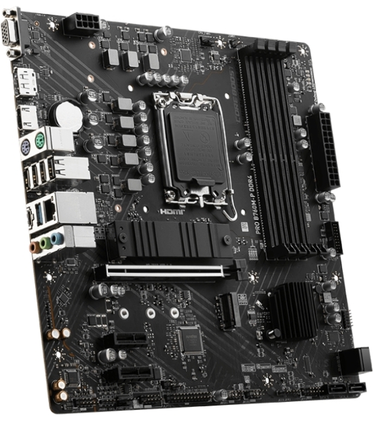Материнская плата MSI PRO B760M-P DDR4, LGA 1700, Intel B760, 4xDDR4, 4xSATA, 2xM.2, 1xPCIe 4.0 x16, 2xPCIe 3.0 x1, 1xHDMI, 1xDP, 1xVGA, 1x1Gb LAN, 4xUSB-A 2.0, 1xUSB-A 3.2 Gen 1, 1xUSB-C 3.2 Gen 2, 3x3.5 мм, 7.1, mATX