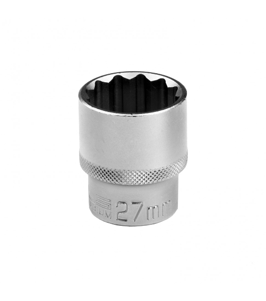 Головка торцевая, 27 мм, 12-гранная, CrV, под квадрат 1/2', хромированная Stels