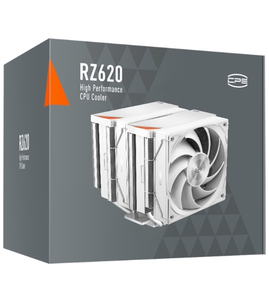 Кулер для процессора PCCooler RZ620 WH (260W, 4-pin PWM, 158мм, Al/Cu, 6x6мм, 2x120мм, 86.73CFM, 32dBA, 1800RPM, S: 1851/1700/1200/115X, AM5/AM4, белый)