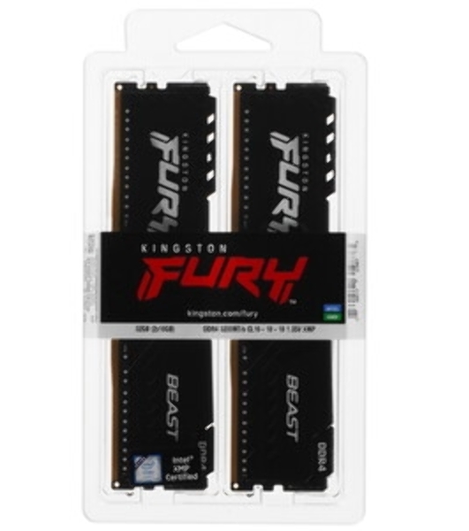Оперативная память Kingston Fury Beast, DDR4, 32GB (2x16GB), 3200MHz, CL16, DIMM, с радиатором, черный