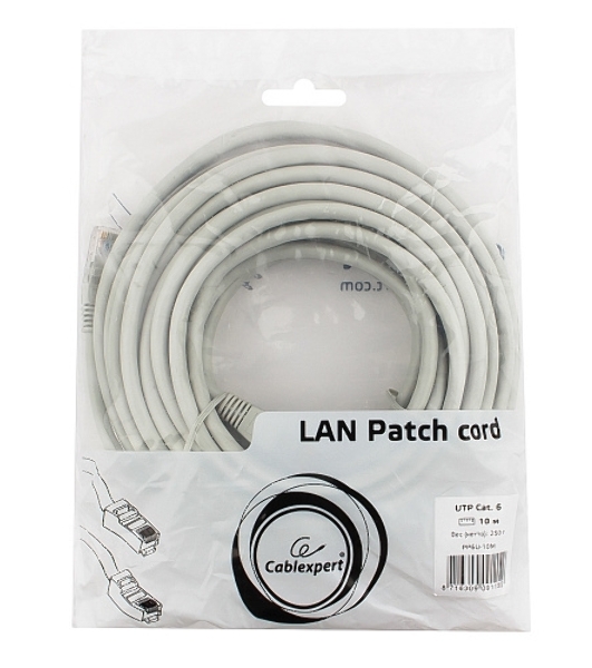 Патч-корд UTP Cablexpert PP6U-10M cat.6, 10м, литой, многожильный, серый