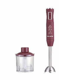 Блендер погружной Willmark WHB-1250PS (500Вт,рег.скор,турбо режим,Soft touch, измельчитель,бордовый)