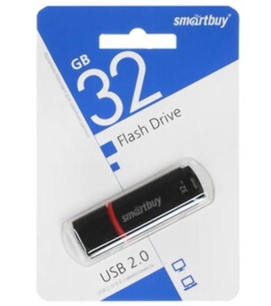 Флешка USB Smartbuy Crown black (SB32GbCRW-K), 32Gb, USB 2.0, R/W 15/5, черный/красный