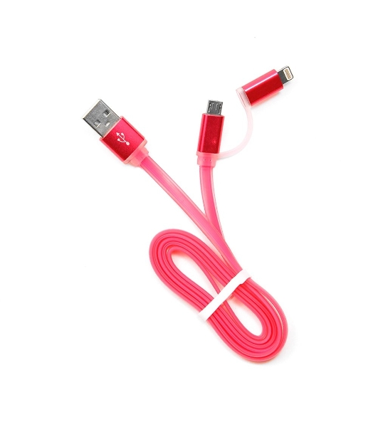 Кабель USB2.0 Cablexpert CC-mAPUSB2pk1m, AM/microBM 5P - iPhone lightning, 1м, комбо кабель, алюминиевые разъемы, розовый, блистер