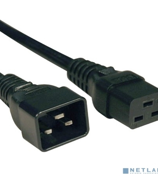 Кабель питания IEC 320 C19 - IEC 320 C20 (3x1.5), 16A, прямая вилка, 1м, черный Hyperline PWC-IEC19-IEC20-1.0-BK