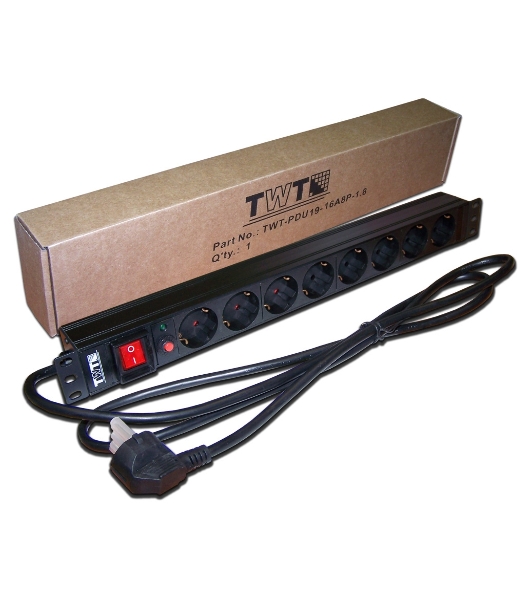 Блок распределения питания Lanmaster TWT-PDU19-16A8P-3.0 гор.размещ. 8xSchuko базовые 16A C14 3м
