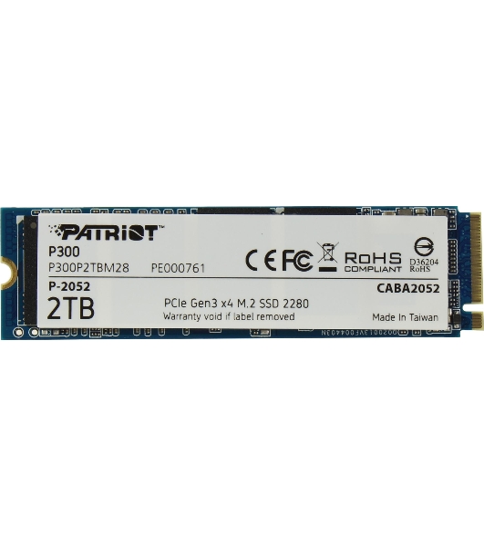 Накопитель SSD Patriot P300, 2Tb, PCIe 3.0 x4, M.2 2280, NVMe, R/W 2100/1650