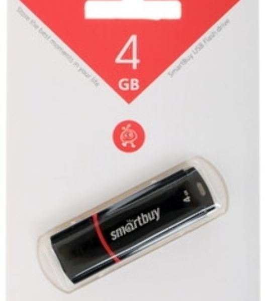 Флешка USB Smartbuy Crown black (SB4GBCRW-K), 4Gb, USB 2.0, R/W 25/15, черный/красный