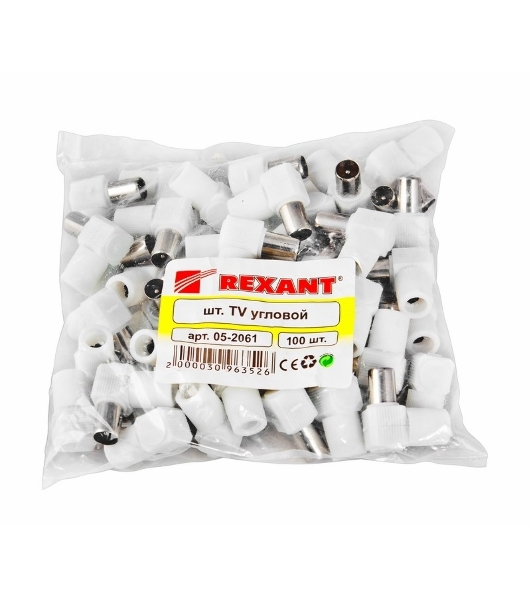 Разъем штекер TV Rexant без пайки белый угловой
